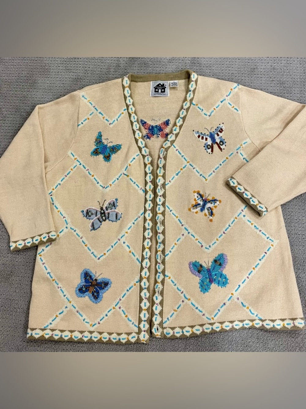 Storybook Butterfly Sweater 3X Plus Size Boho Cottagecore Graphic Knit Button-up